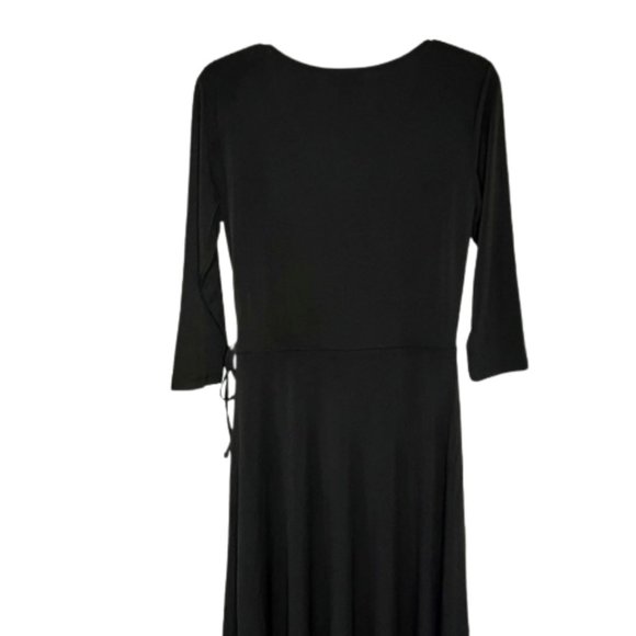 Talbots Jersey Ruched Crossover Top Fit/Flare Midi Dress - Black - 6 - Picture 7 of 11